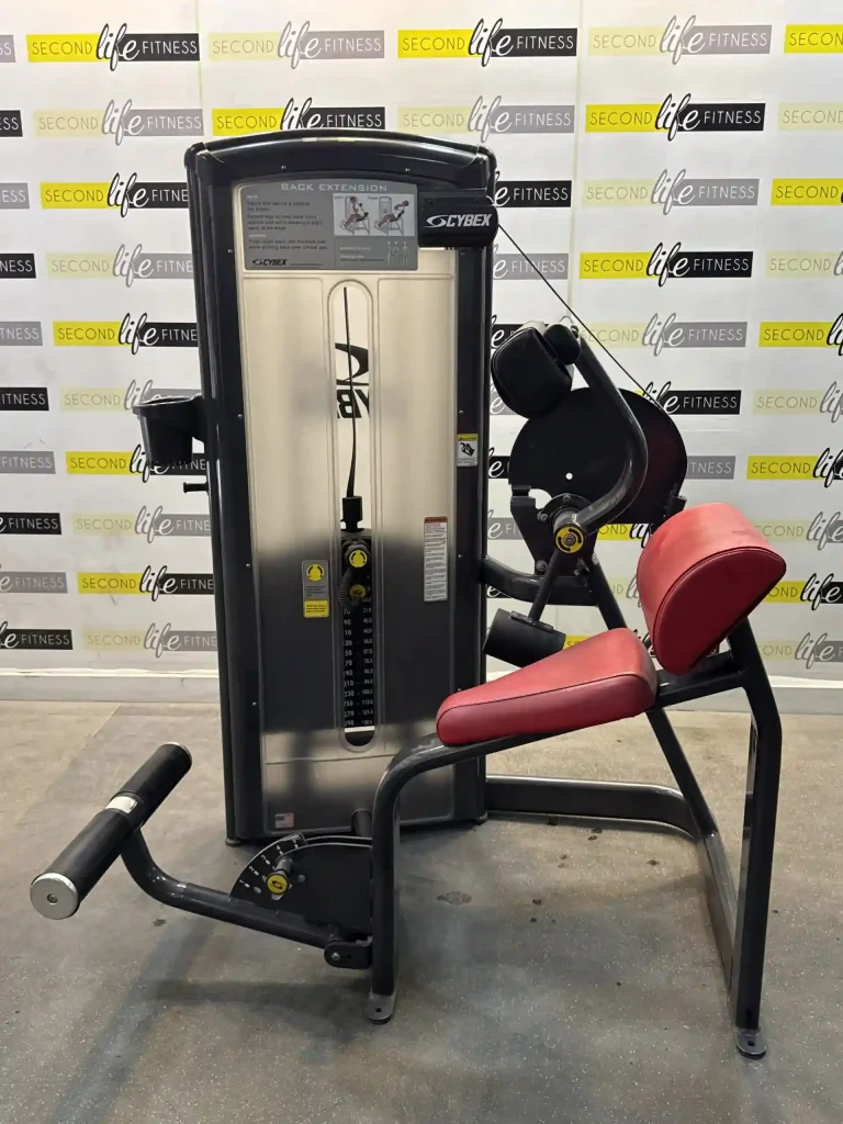 Front view of the Cybex Back Extension Machine set up in a modern Dubai villa gym, showcasing its 154 lbs stable frame, ratchet seat adjustment for users 4′9″–6′5″, and self-powered hybrid generator—ideal for targeted lumbar training in the UAE